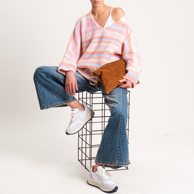 Zeroassoluto-Maglia a righe manica 3/4 misto lana - rosa/celeste/peach