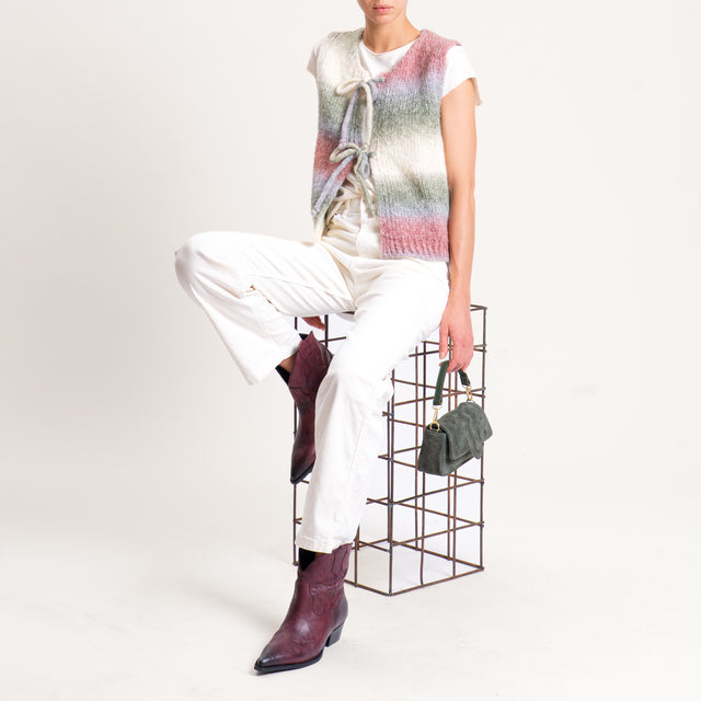 Zeroassoluto-Gilet a righe misto lana - latte/salvia/mauve