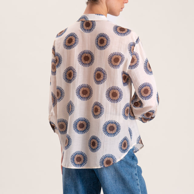 Zeroassoluto-Camicia MAIA fantasia in mussola misto seta collo coreana - burro/moro/blu