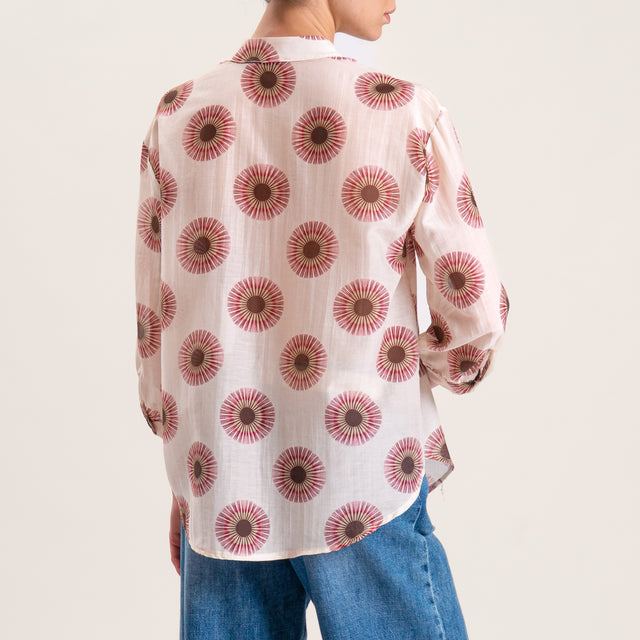 Zeroassoluto-Camicia MAIA fantasia in mussola misto seta collo coreana - burro/moro/malva