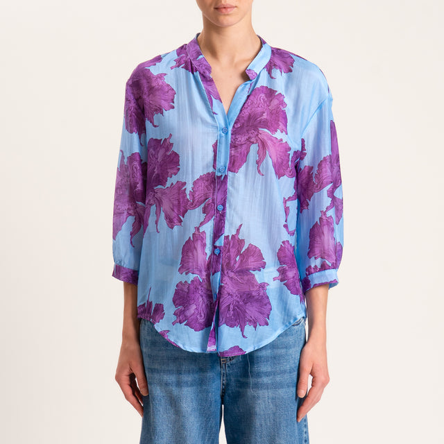 Zeroassoluto-Camicia MAIA fantasia in mussola mist - floreale azzurro/peonia