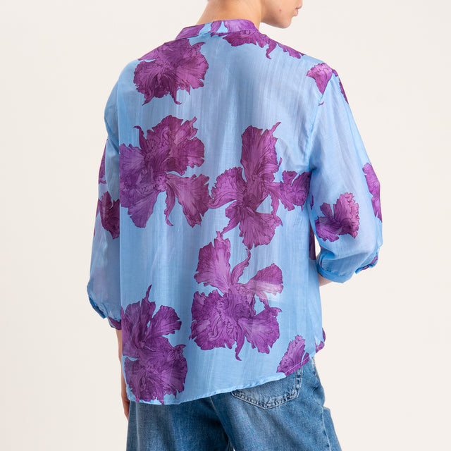 Zeroassoluto-Camicia MAIA fantasia in mussola mist - floreale azzurro/peonia