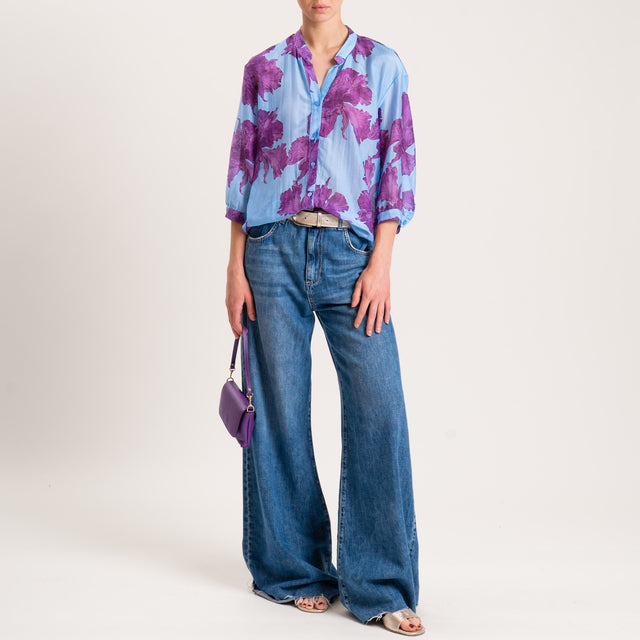 Zeroassoluto-Camicia MAIA fantasia in mussola mist - floreale azzurro/peonia