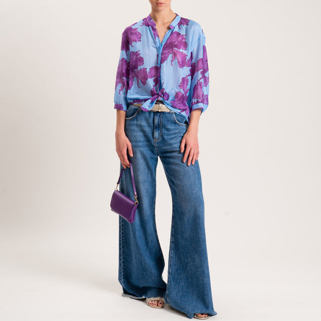 Zeroassoluto-Camicia MAIA fantasia in mussola mist - floreale azzurro/peonia