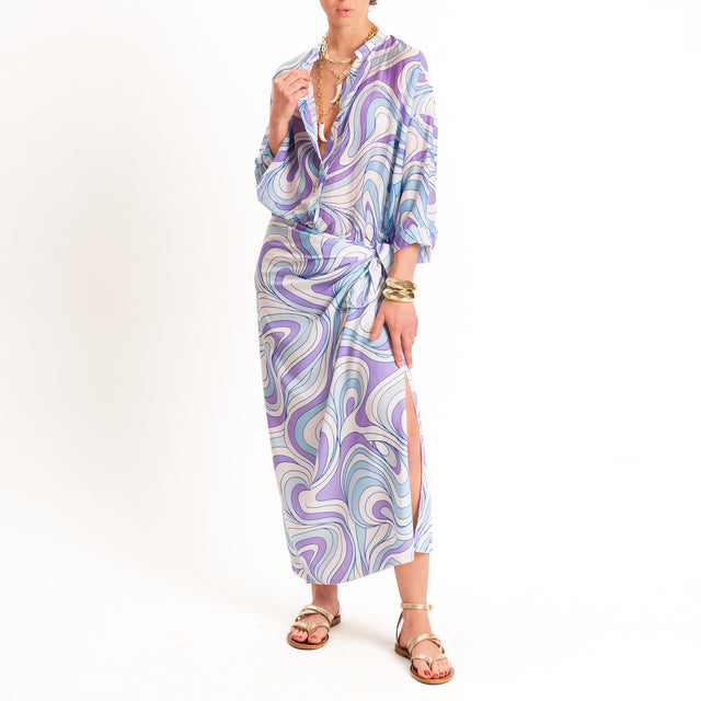 Zeroassoluto-Camicia MARA mussola fantasia optical - latte/sky/glicine