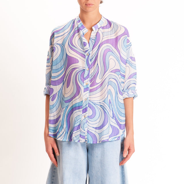 Zeroassoluto-Camicia MARA mussola fantasia optical - latte/sky/glicine