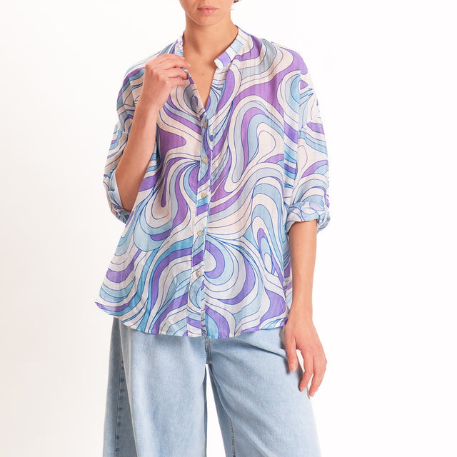 Zeroassoluto-Camicia MARA mussola fantasia optical - latte/sky/glicine