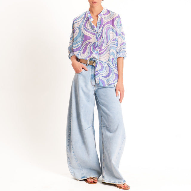 Zeroassoluto-Camicia MARA mussola fantasia optical - latte/sky/glicine