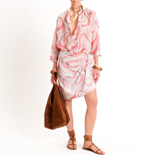 Zeroassoluto-Camicia MARA mussola fantasia optical - latte/rosa/blush