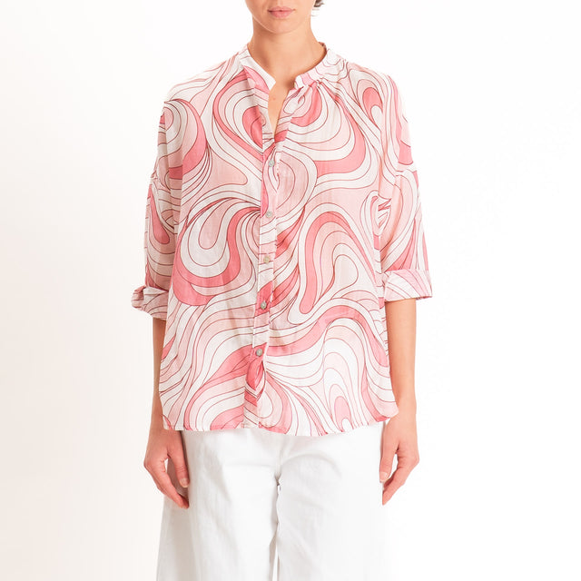 Zeroassoluto-Camicia MARA mussola fantasia optical - latte/rosa/blush