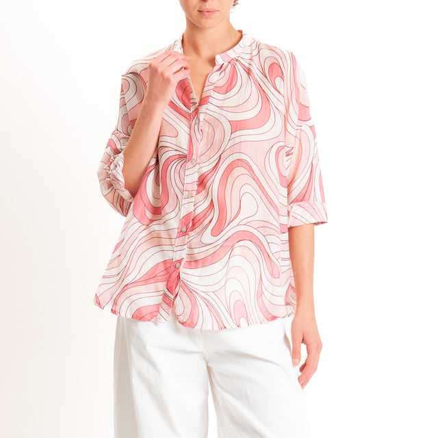 Zeroassoluto-Camicia MARA mussola fantasia optical - latte/rosa/blush