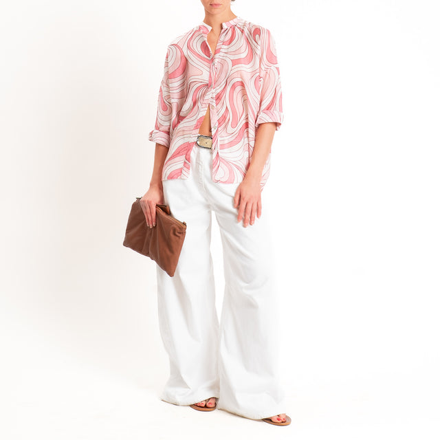 Zeroassoluto-Camicia MARA mussola fantasia optical - latte/rosa/blush