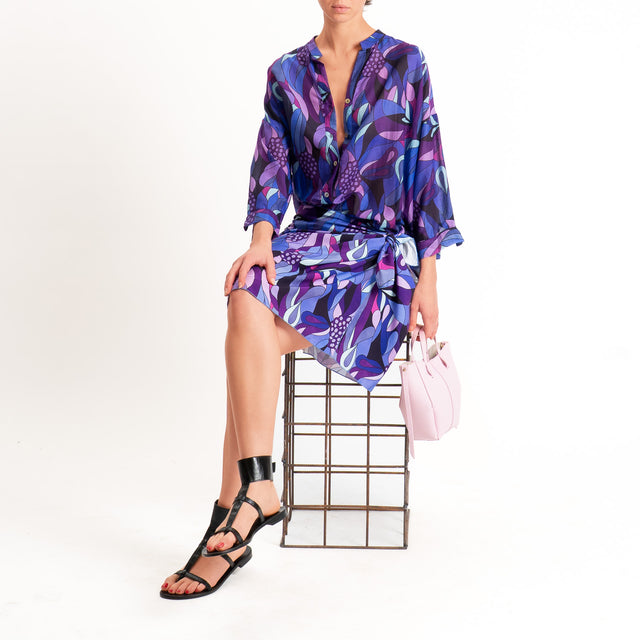 Zeroassoluto-Camicia MARA mussola fantasia optical - viola/acqua/lilla