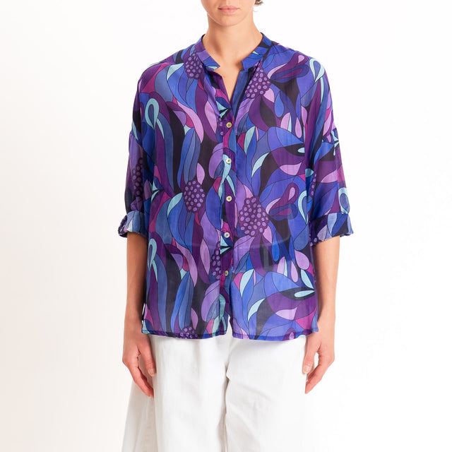 Zeroassoluto-Camicia MARA mussola fantasia optical - viola/acqua/lilla