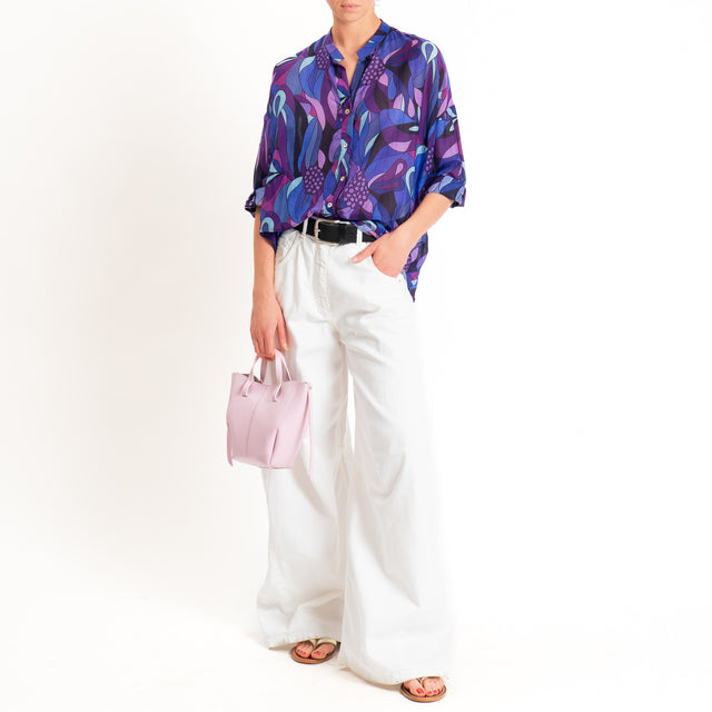 Zeroassoluto-Camicia MARA mussola fantasia optical - viola/acqua/lilla
