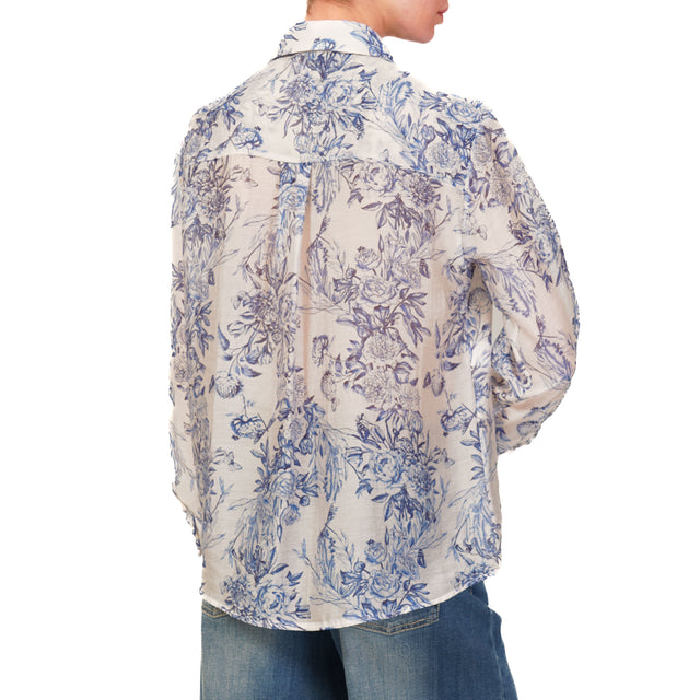 Camisa estampada Zeroassoluto-MIA en muselina de fibra natural Lyocell - floral leche/azul real
