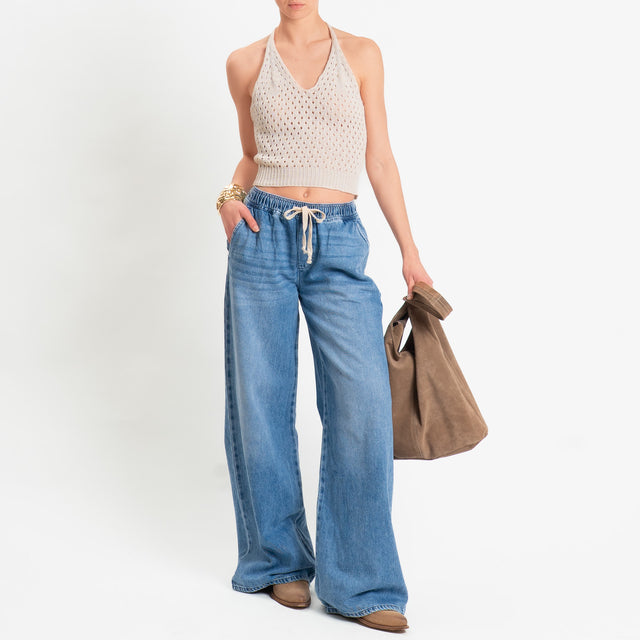 Zeroassoluto-Jeans MIAMI wide leg con coulisse - denim