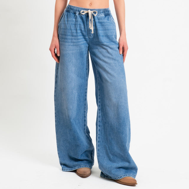 Zeroassoluto-Jeans MIAMI wide leg con coulisse - denim