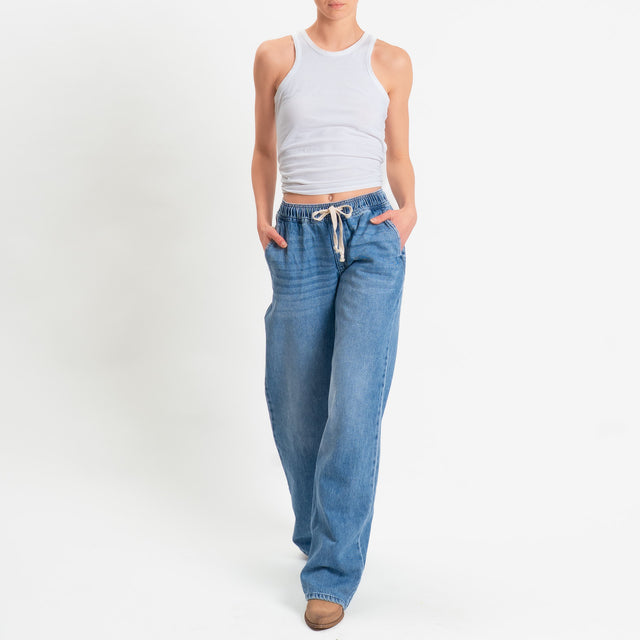 Zeroassoluto-Jeans MIAMI wide leg con coulisse - denim