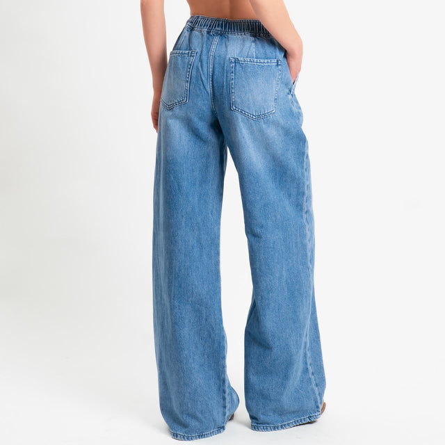 Zeroassoluto-Jeans MIAMI wide leg con coulisse - denim