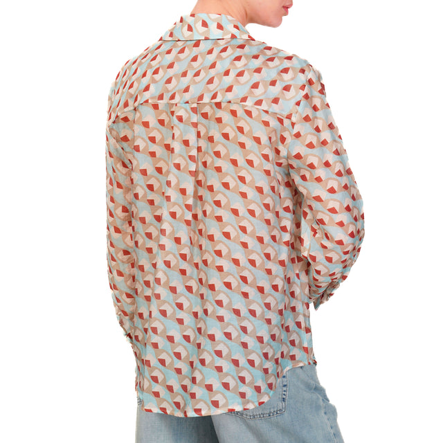 Zeroassoluto-Camicia MIA fantasia in mussola LYOCELL FIBRA NATURALE - optical sand/turchese/coccio
