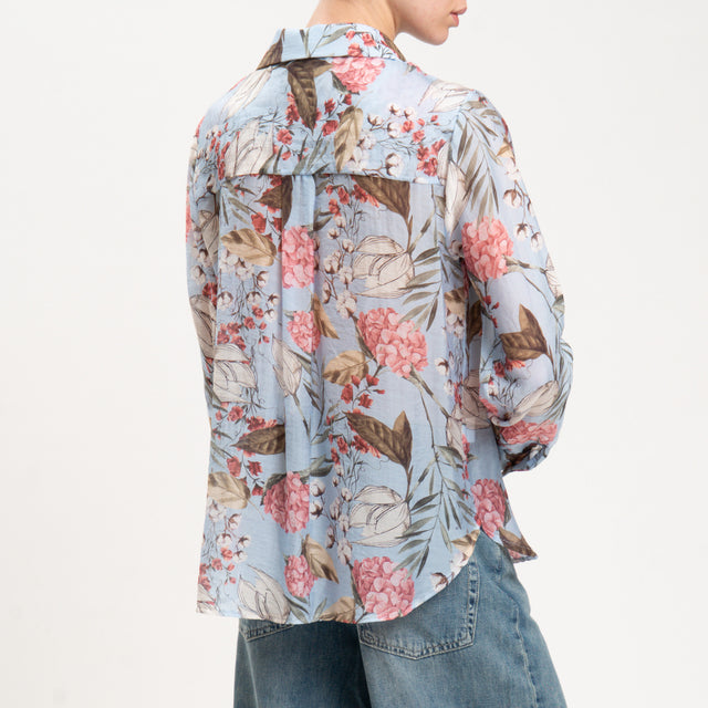 Zeroassoluto-Camicia MIA fantasia in mussola LYOCELL FIBRA NATURALE - fiori celeste/rosa/militare