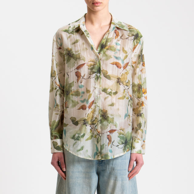 Zeroassoluto-Camicia MIA fantasia in mussola LYOCELL FIBRA NATURALE - floreale latte/salvia/moro