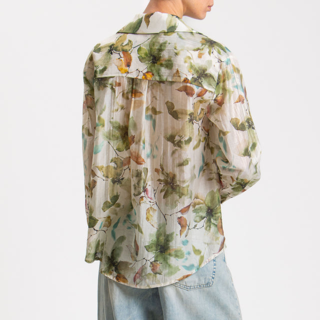 Zeroassoluto-Camicia MIA fantasia in mussola LYOCELL FIBRA NATURALE - floreale latte/salvia/moro