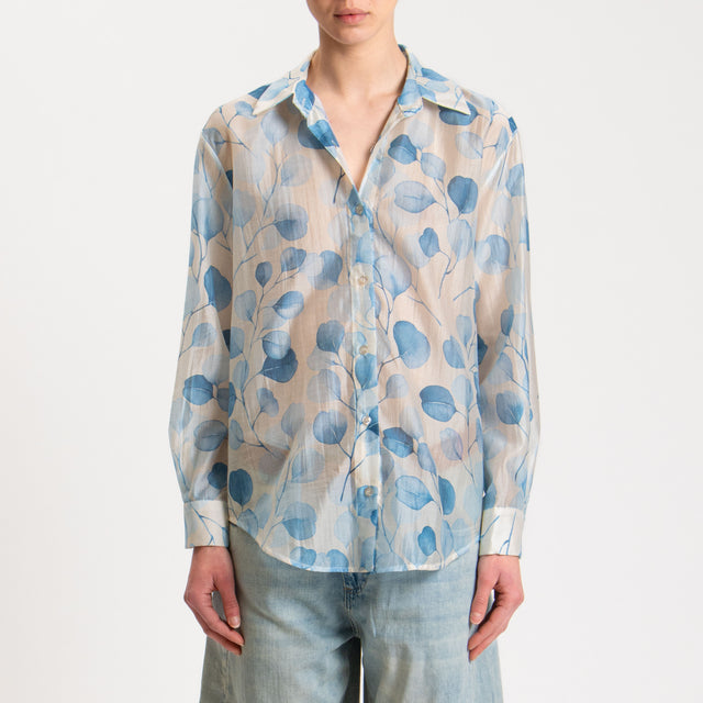 Zeroassoluto-Camicia MIA fantasia in mussola LYOCELL FIBRA NATURALE - petali latte/azzurro