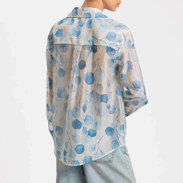 Zeroassoluto-Camicia MIA fantasia in mussola LYOCELL FIBRA NATURALE - petali latte/azzurro