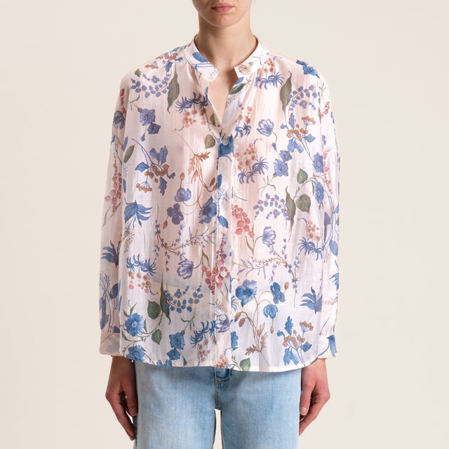 Zeroassoluto-Camicia MINA mussola lyocell a scatola collo coreana - floreale burro/avio/salvia