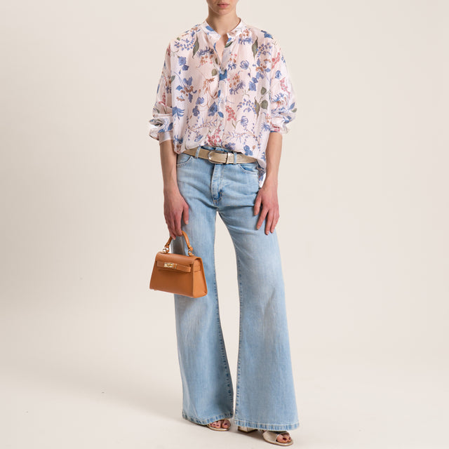 Zeroassoluto-Camicia MINA mussola lyocell a scatola collo coreana - floreale burro/avio/salvia