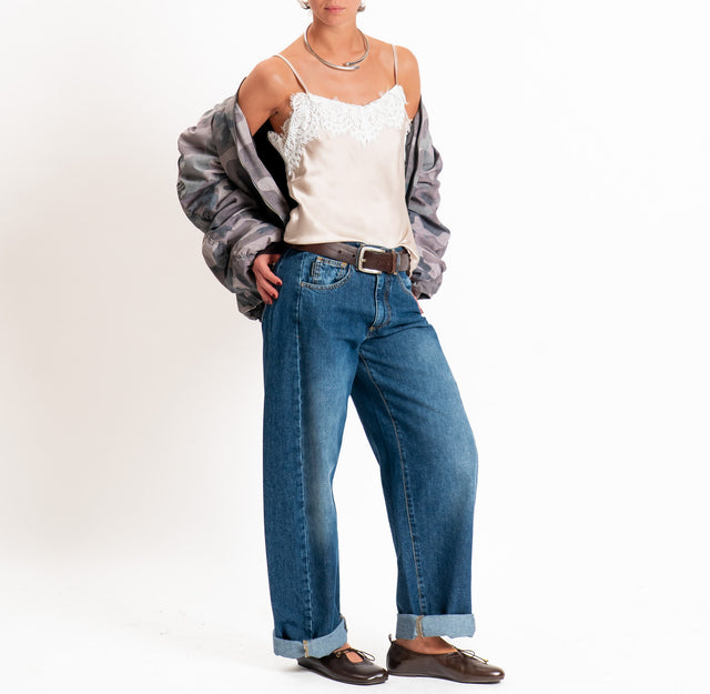 Zeroassoluto-Top in satin elasticizzato con pizzo - sand/latte