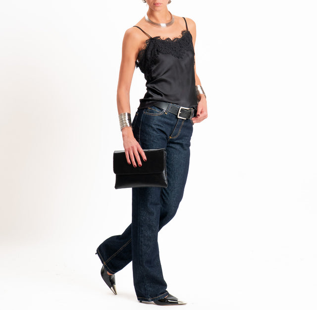 Zeroassoluto-Top in satin elasticizzato con pizzo - nero/nero