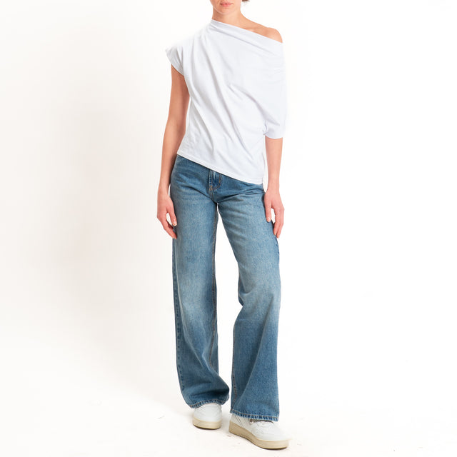 Zeroassoluto-T-shirt asimmetrica jersey elasticizzato - bianco