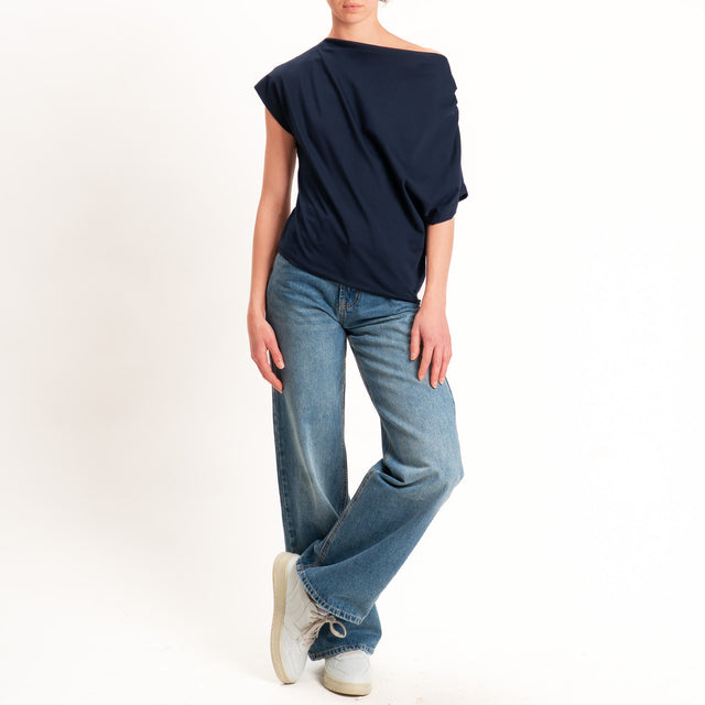 Zeroassoluto-T-shirt asimmetrica jersey elasticizzato - blu