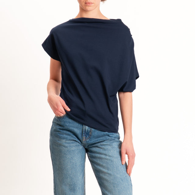Zeroassoluto-T-shirt asimmetrica jersey elasticizzato - blu