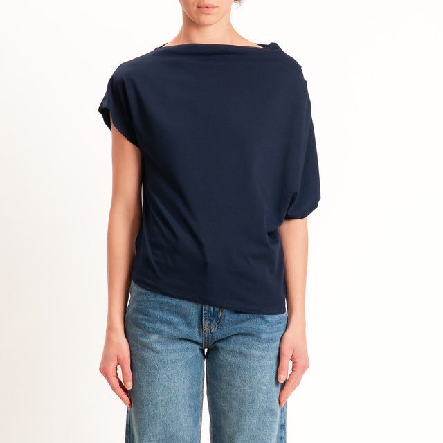 Zeroassoluto-T-shirt asimmetrica jersey elasticizzato - blu