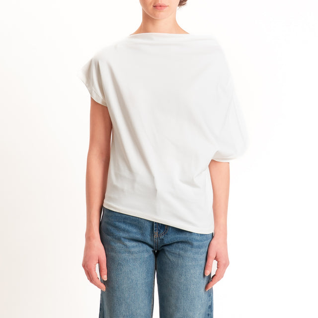 Zeroassoluto-T-shirt asimmetrica jersey elasticizzato - burro