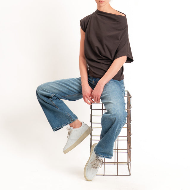 Zeroassoluto-T-shirt asimmetrica jersey elasticizzato - choco