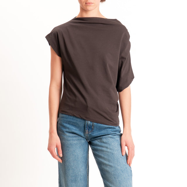 Zeroassoluto-T-shirt asimmetrica jersey elasticizzato - choco