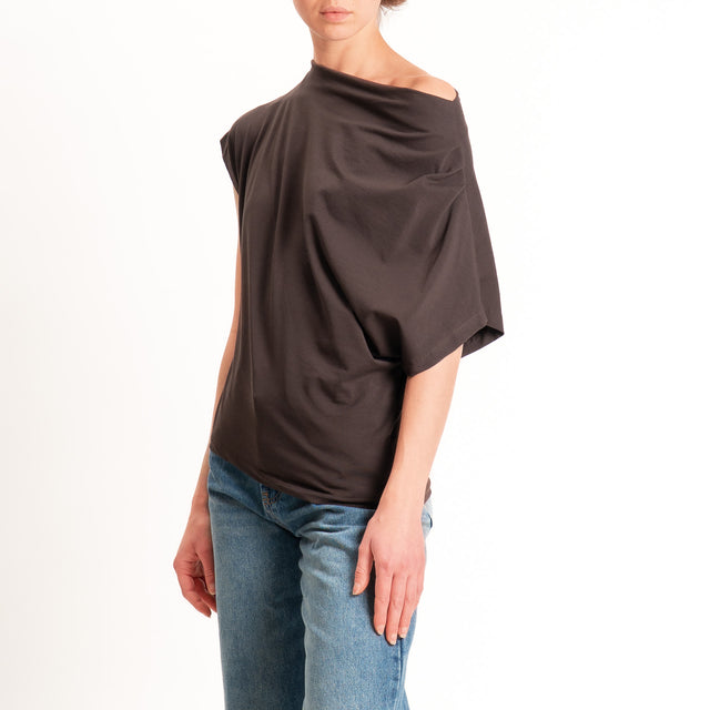 Zeroassoluto-T-shirt asimmetrica jersey elasticizzato - choco