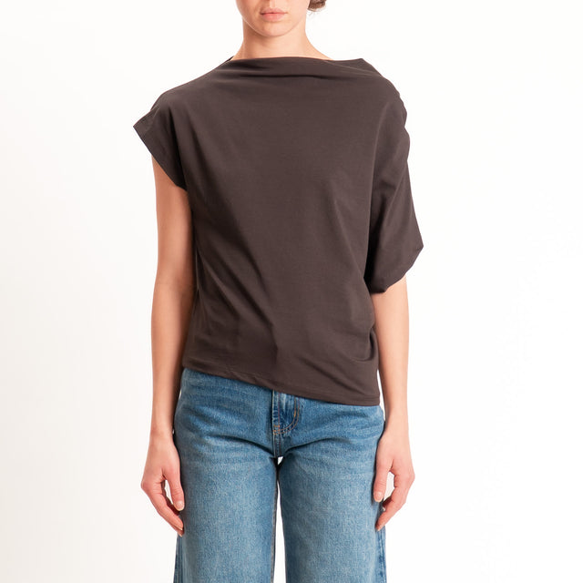 Zeroassoluto-T-shirt asimmetrica jersey elasticizzato - choco