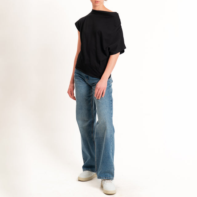 Zeroassoluto-T-shirt asimmetrica jersey elasticizzato - nero