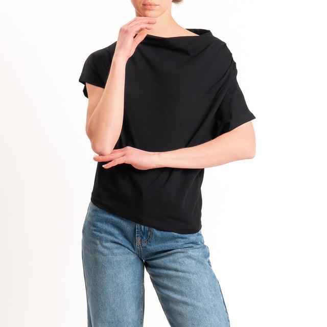 Zeroassoluto-T-shirt asimmetrica jersey elasticizzato - nero