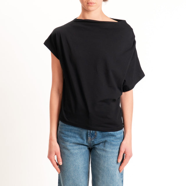 Zeroassoluto-T-shirt asimmetrica jersey elasticizzato - nero