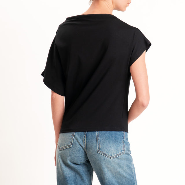 Zeroassoluto-T-shirt asimmetrica jersey elasticizzato - nero