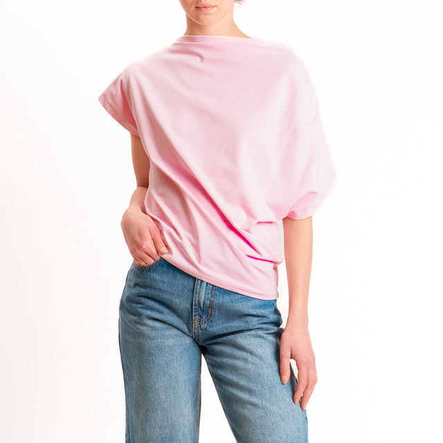 Zeroassoluto-T-shirt asimmetrica jersey elasticizzato - pink