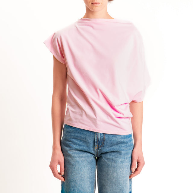 Zeroassoluto-T-shirt asimmetrica jersey elasticizzato - pink