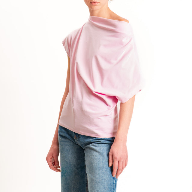 Zeroassoluto-T-shirt asimmetrica jersey elasticizzato - pink